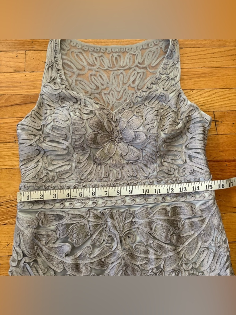 Sue Wong Silver-Gray Embroidered Sleeveless Cocktail Dress - Picture 3 of 9